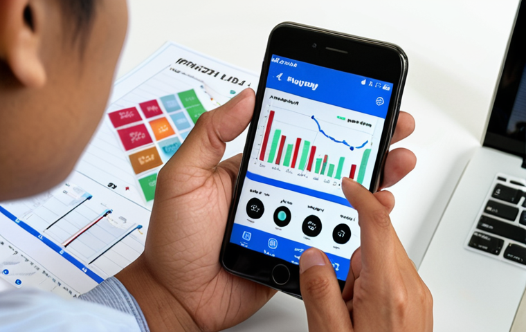 ** A young Malaysian adult happily using a mobile phone app with charts and graphs displayed, representing investment growth. Focus on a clean, modern app interface with Ringgit Malaysia (RM) symbols. Caption: "Start your investment journey today!"
**