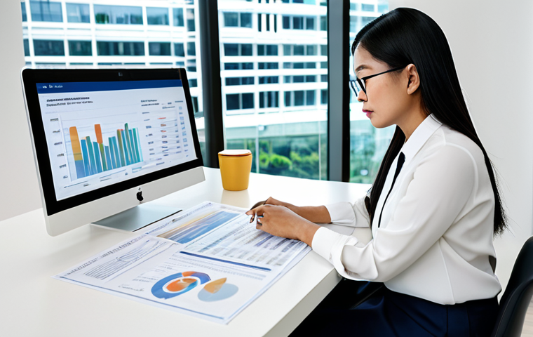 A thoughtful professional of Malaysian ethnicity, dressed in modest business attire, is seated at a sleek modern desk in a well-lit office. The individual is deeply engaged in reviewing financial documents and a transparent digital display that visually represents various long-term financial goals such as a family home, educational savings, and retirement plans. The setting is clean and contemporary, subtly incorporating Malaysian architectural or design elements. The image conveys focused financial planning, risk assessment, and the pursuit of future aspirations. safe for work, appropriate content, fully clothed, professional, perfect anatomy, correct proportions, natural pose, well-formed hands, proper finger count, natural body proportions, professional photography, high quality, detailed, realistic.